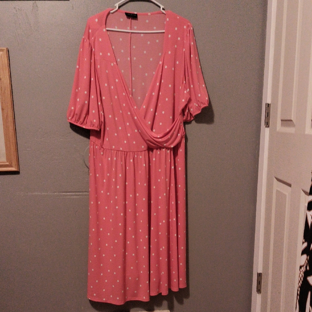 Lane Bryant Pink Polka Dot Midi Dress